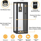 Black Exterior Lighting Fixtures 2Pack, 12.6'' Waterproof Outdoor Wall Sconce Porch Lights Exterior, Outdoor Coach Lights for Garage with Clear Glass Shade, Exterior Outside Lights for House