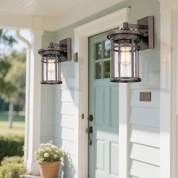 Outdoor Wall Sconces, Exterior Lantern Lighting Fixture, Mounted Lights for Patio, Porch, Garden, Balcony (Bronze, 12" H-2Pack)