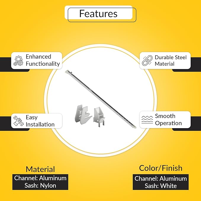 Brixwell Window Channel Balance, Aluminum Channel and White Nylon Sash, 28" Length, 9/16" Width, 1/2" Depth, Sash Bracket Included, 13 to 19 lbs Sash Weight, Window Hardware