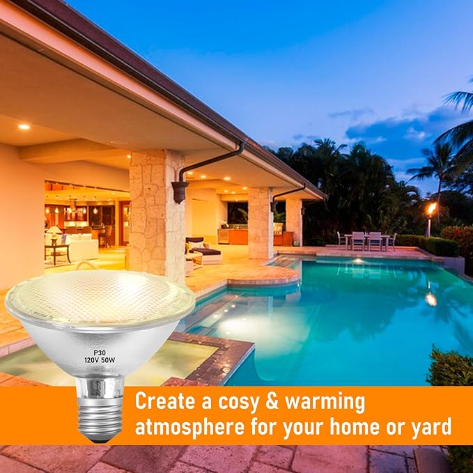 Par30 Halogen Light Bulbs 50W 120V, Short Neck Par30 Flood Light Bulbs,Dimmable 2700K Warm White, 6Pcs Halogen Bulbs E26 Base for 5-6in Recessed/Ceiling Cans/Accent/Tracking Lighting