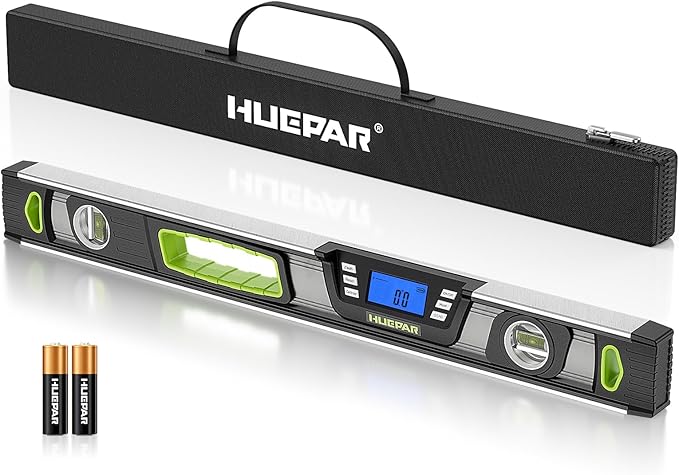 Huepar 24-Inch Digital Level, Professional Magnetic Electronic Torpedo Level with LCD Display, Audible Alerts, IP54 Dust/Waterproof, Angle Finder Tool with Carrying Case