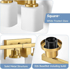 Brushed Gold Bathroom Vanity Light,6-Light Bathroom Light Fixtures with Square Frosted Glass,Gold Bathroom Wall Lamp Sconces for Mirror Bedroom,Living Room Hallway,E26