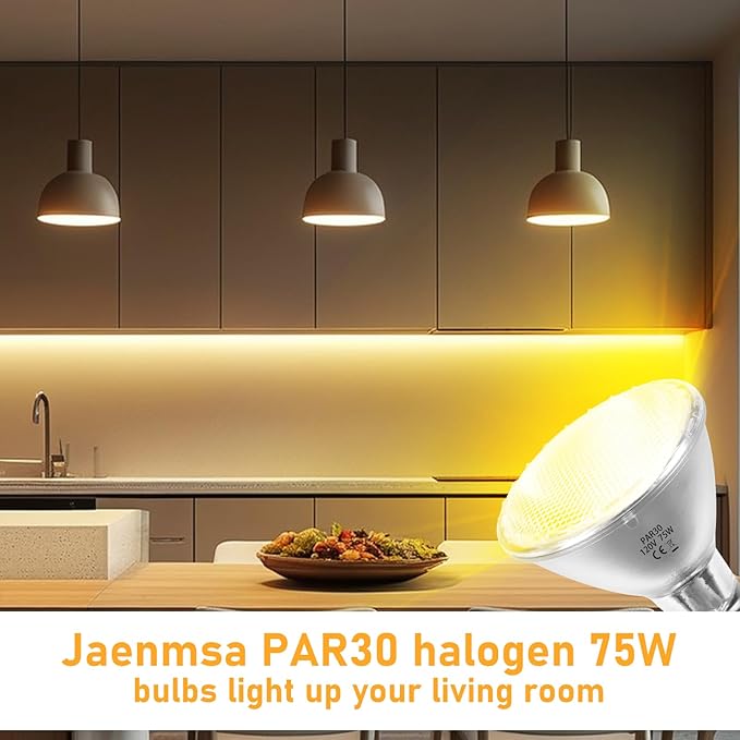 Par30 Halogen 75 Watt Flood Light Bulbs 120V,Par30 Long Neck Halogen Bulbs 12 Pack,E26 Base Dimmable 2700K Soft White Halogen Light Bulb for 5-6in Recessed/Ceiling Cans/Accent/Tracking Lights