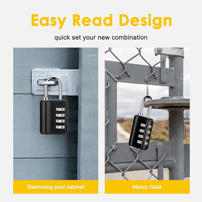 Combination Lock Outdoor with Key Outdoor Waterproof, 4 Digit Padlock for School Gym Sports Locker,2 Pack Padlock with Hasp Storage, Combination Padlock, Cabinet Doors, Fence, Garage