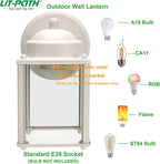 LIT-PaTH Outdoor Wall Lantern, Wall Sconce as Porch Lighting Fixture, E26 Medium Base, Aluminum Housing Plus Glass, Bulbs NOT Included, 2-Pack, White Finish