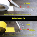 Ultra Thin Double Sided Tape Heavy Duty - 0.125mm Thick Clear Strong Adhesive Two Sided Stick Tape for Woodworking,Photos,Posters,Rugs,DIY Projects,Crafts,2 in x 66 ft Roll, Removable,Residue Free