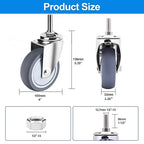 Stainless Steel Caster Wheels 4 inch, 1/2"-13x1-1/2 Threaded Stem Casters Set of 4, Non-Marking Slient TPR Rubber Wheels for Furnitures,Restaurants,Labs,Hospital