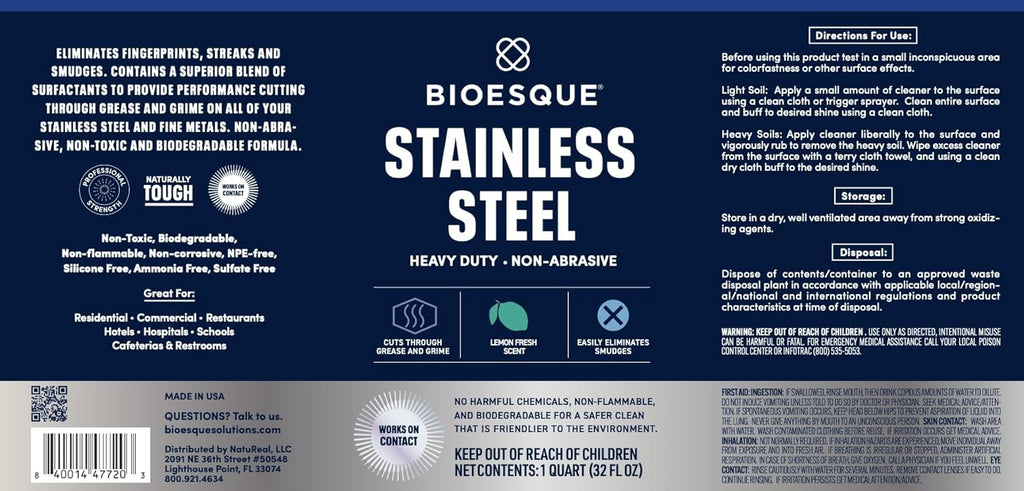 Bioesque Stainless Steel Cleaner & Polish, Heavy Duty, Non-Abrasive, 32 Fl Oz (Pack of 1)
