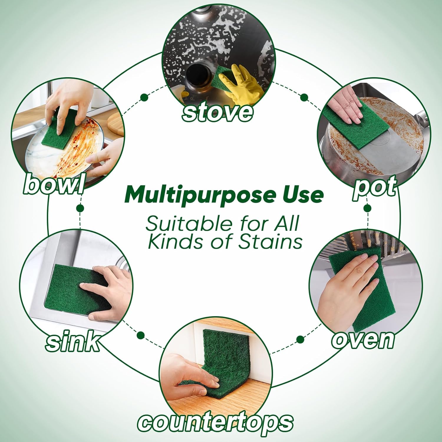 HOMEXCEL Heavy Duty Scouring Pad, 96 Pack Green Scrubbing Pads, Dish Scrubber Reusable for Cleaning, Multipurpose Scrub Pads for Household Kitchen Dishes Pots Pans & Metal Grill
