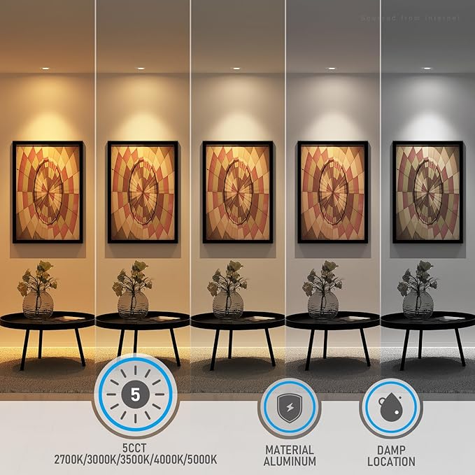 TORCHSTAR Basic Series 12-Pack 5CCT 3 Inch Ultra-Thin LED Recessed Lighting with J Box, CRI90, Aluminum, 2700K3000K3500K4000K5000K, 5%-100% Dimmable Slim Recessed Downlight, 6W 450LM, ETL & ES