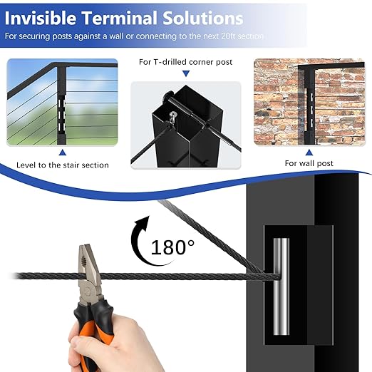 30Pack T316 Stainless Steel 1/10" 1/8" Adjustable Invisible Cable Railing Hardware Kit, Terminal Toggle Anchor Angle, Indoor Outdoor Railing Kit for Metal Corner Post Wall Post, Brushed