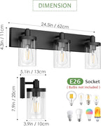 Aipsun Black Vanity Light for Bathroom 3 Light Farmhouse Bathroom Lights Fixtures Over Mirror with Clear Glass Shade(Exclude Bulb)