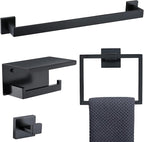 Bathroom Towel Bar Holder Sets Matte Black 4-Piece Bathroom Hardware Set Stainless Steel Bath Accessories Kit. Wall Mounted,23.6 Inch