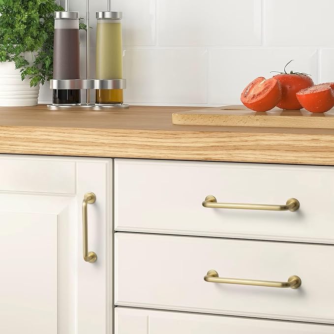 Goo-Ki 6 Pack Brushed Brass Cabinet Handle Drawer Pulls, 3 Inch(76mm) c-c Solid Zinc Alloy Modern Bar Pull Kitchen Hardware for Closet Dresser Wardrobe Cupboard Furniture