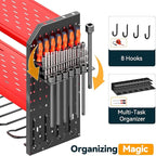 Warome Garage Power Tool Organizer with 8-Outlet Power Strip, Tool Storage Rack Wall Mount with 8 Cordless Drill Holders, Tool Organization Shelf with Charging Station in Red