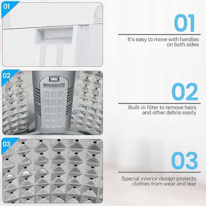 Nictemaw Portable Washing Machine, 2.1 Cu.ft Portable Washer 15.6Lbs Capacity Full Automatic Washing Machine with 10 Programs 8 Water Levels, Drain Pump, LED Display, for Apartment, Dorm, Home, RVs