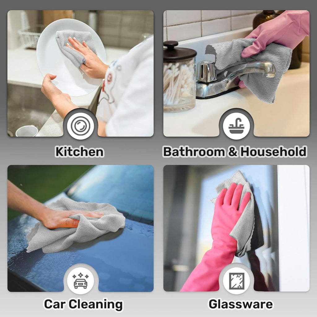 Microfiber Cleaning Cloths Roll, 75 Pack Tear Away Microfiber Towels Roll, 12" x 12" Lint Free Rags, Reusable Cleaning Cloths, Washable, Scratch Free,Ultra Absorbent Dish Rags(Grey)