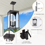VINLUZ Modern Oil Rubbed Bronze Chandelier 3 Light Dining Room Light Fixture with Clear Glass Shade Industrial Outdoor Pendant Lights for Entryway Hallway Porch