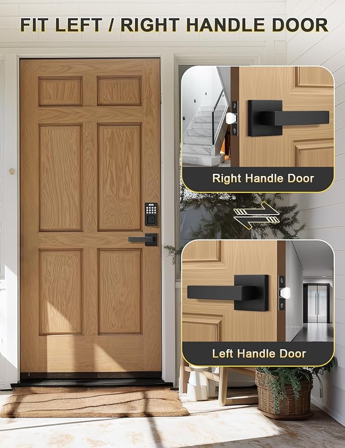 8 Pack Square Black Door Handles Interior, No Lock Passage Door Lever for Left or Right Handing, Heavy Duty Matte Black Closet Door Handle Sets