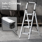 Taranta 4 Step Ladder, Portable Folding Ladder with Wide Pedal, Lightweight Aluminum Step Stool with Convenient Handgrip, 330 lbs Capacity Stepladder for Home, Office - Silver