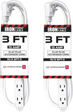 Iron Forge Cable 2 Pack 3 ft Flat Plug White Extension Cord with 3 Outlets - 16/3 SJTW 3 Prong Indoor Extension Cord with Multiple Outlets