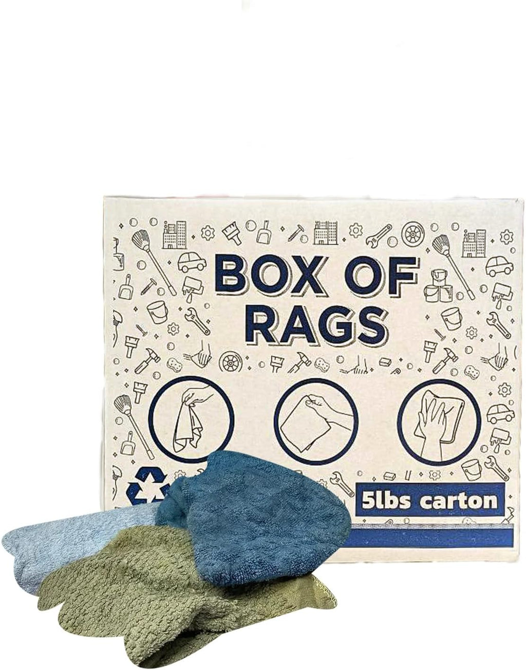 Recycled Color Terry Cloth Rags (5 lbs. Box) - Super Absorbent Cotton Towel Cleaning Rags for Garage, Shop Rags, Industrial Use & Housekeeping - Shop Rags Bulk