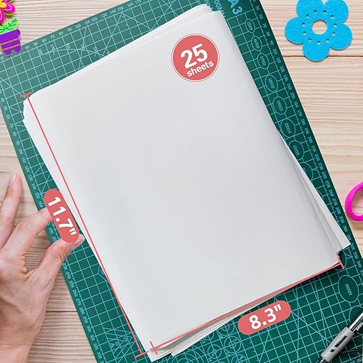 25 Sheets Clear Double Sided Adhesive Tape - Heavy Duty Sticky Crafts Tape Sheets for DIY Art, Tumbler Wrapping, Home Decoration, Scrapbooking (Strong & Removable)