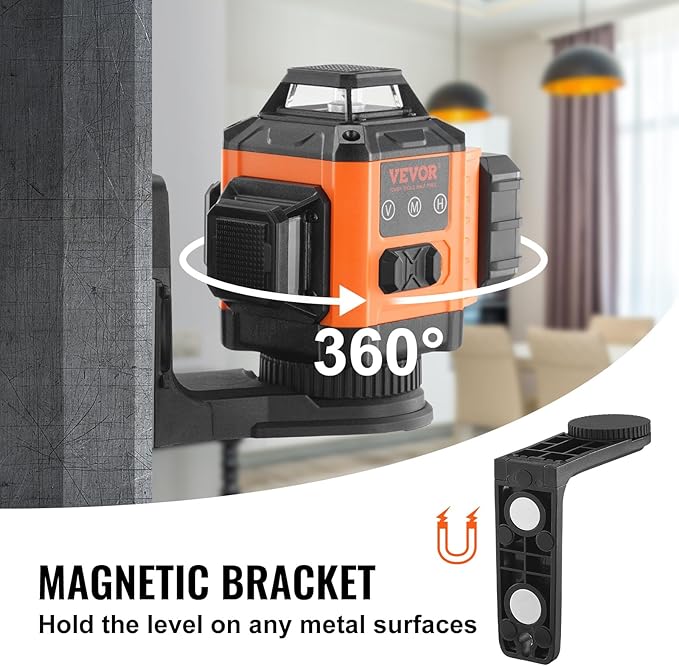 VEVOR 100ft Self Leveling Laser Level, Manual Green 3 x 360° Cross Line Laser, Manual Self-leveling Mode 12 Lines Laser, IP54 Waterproof 8h Continuous Working Time Line Laser