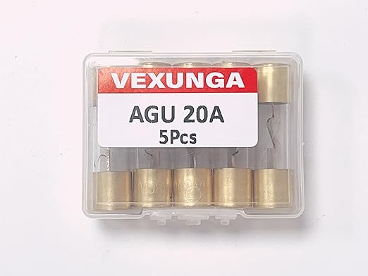 20A AGU Fuse 20 Amp Gold Plated Glass Inline Automobile Audio Fuses for Car Auto Stereo Amplifier Safety Power Protection 12V (Pack of 5 Pcs)