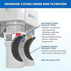 Aquasana Under Sink Water Filter System - Reduces PFAS, Lead, & Chlorine in Drinking Water - Under Counter Claryum Filtration for Kitchen - 2-Stage - Brushed Nickel Faucet - AQ-5200.55