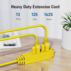 K KASONIC - 3-Feet 3 Outlet Extension Cord, UL Listed, 16/3 SJTW 3-Wire Grounded, 13 Amp 125 V 1625 Watts, Multi-Outlet Indoor/Outdoor Use, Yellow