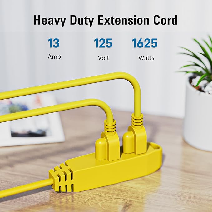 K KASONIC - 3-Feet 3 Outlet Extension Cord, UL Listed, 16/3 SJTW 3-Wire Grounded, 13 Amp 125 V 1625 Watts, Multi-Outlet Indoor/Outdoor Use, Yellow
