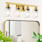 Bathroom Vanity Light, 4-Light Modern Matte Gold Wall Sconce Lighting with Clear Glass Shade, Black Wall Lights,Bath Vintage Wall Mounted Lamps for Mirror Bedroom Living Room