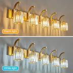5-Light Crystal Vanity Light, Modern Gold Bathroom Wall Sconce with K9 Crystal Shades, 42.51" Long Over Mirror Lighting for Vanity, Makeup, Hallway, Elegant & Easy Installation