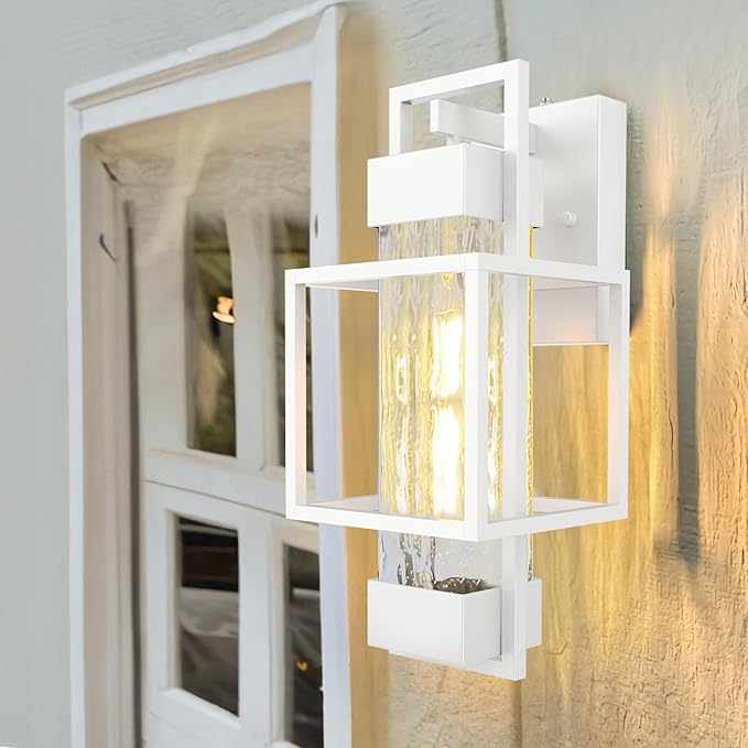 PARTPHONER Modern Outdoor Wall Porch Lights 2 Pack, 15" Exterior Sconce Waterproof Dusk to Dawn Lighting, White