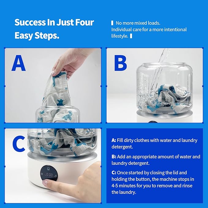 Underwear Washer, Portable Mini Washing Machine,Upgraded Mini Washings Machines,Type-C Rechargeable Cordless Washing-Machine, Laundry Cup for Bra, Underwear, Socks UV 1.5L