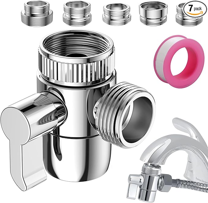 Faucet Diverter Valve with Aerator, 3-Way Diverter Valve for Hand Held Shower, Sink Faucet Splitter for Kitchen and Bathroom, with M22/M24/M26/F28/G1/2" Adapters