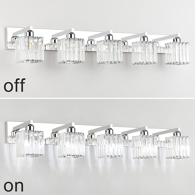 Aipsun Bathroom Light Fixtures Modern Vanity Light for Bathroom Crystal Chrome Vanity Light 5 Light (Exclude Bulb)