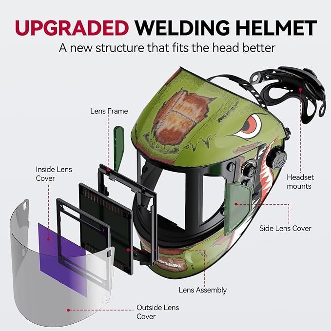 ARCCAPTAIN Auto Darkening Welding Helmet with Side View, 180° Panoramic View, 1/1/1/1 True Color Large Viewing Welding Hood with 4 Arc Sensor Solar Powered, Wide Shade 4/5-9/9-13 for TIG MIG ARC CUT