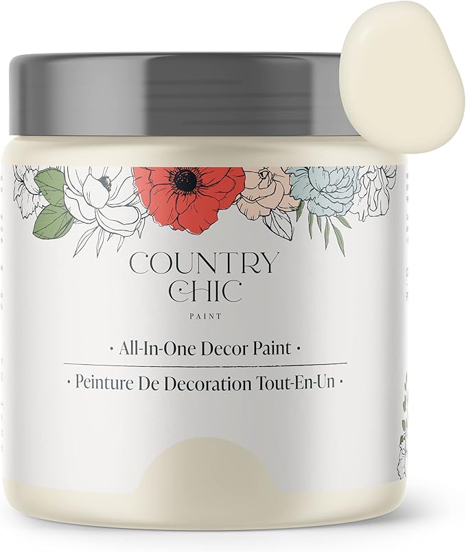 Country Chic All-in-One Chalk Paint for Furniture, Cabinets, Home Decor, Eco-Friendly, Matte Finish, Built-In Primer & Top Coat for Wood, Metal - Vanilla Frosting (Off White) - Pint 16 oz (475 ml)