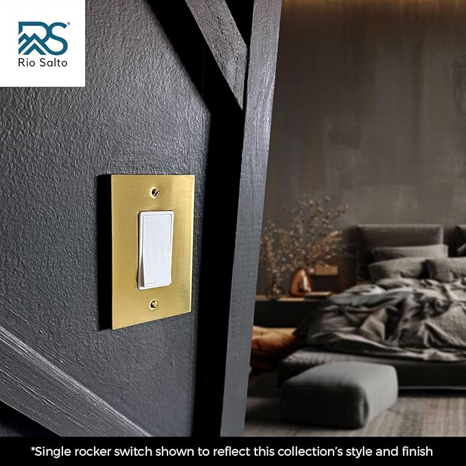 Rio Salto Modern Edge Metal Brass Gold Toggle Light Switch Cover Metal Decorative Toggle Switch Covers Wall Plate Outlet Flip Switch Cover Socket Togle - Midsize 1 Gang 5-Pack