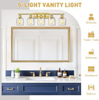 zeyu 34.8'' Gold Bathroom Wall Light, 5 Light Bathroom Vanity Light for Mirror Living Room, Brushed Gold Finish with Clear Hammered Glass, ZJF63B-5W BG