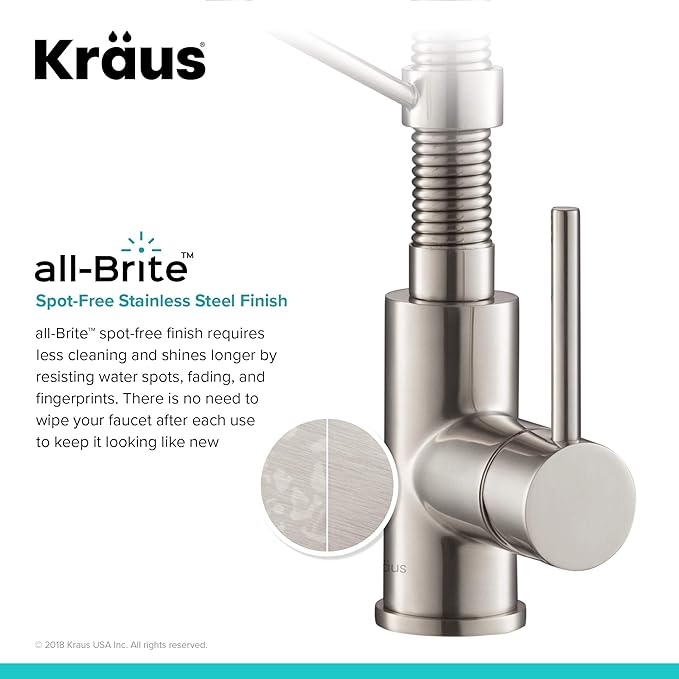 KRAUS Bolden Commercial Style 2-Function Single Handle Pull Down Kitchen Faucet in Spot-Free Stainless Steel, KPF-1610SFS