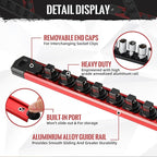 Magnetic Socket Organizer, 3-Piece Heavty Duty Aluminum Socket Holder, Socket Rail for Tool Box, Premium Quality 360° Swivel Socket Rack with 36 Clips for 1/2-Inch(Red)