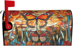 Giwawa Stained Glass Monarch Butterfly Magnetic for Fall Mailbox Cover Autumn Mail Box Covers Standard Size 18 x 21 Thanksgiving Decorations Outdoor Welcome Mailbox Wrap