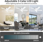 52 Inch White Ceiling Fans with Lights and Remote,LED Low Profile Flush Mount Ceiling Fan for Bedroom,Living Room, with Quiet DC Motor,Dimmable 6 Speeds