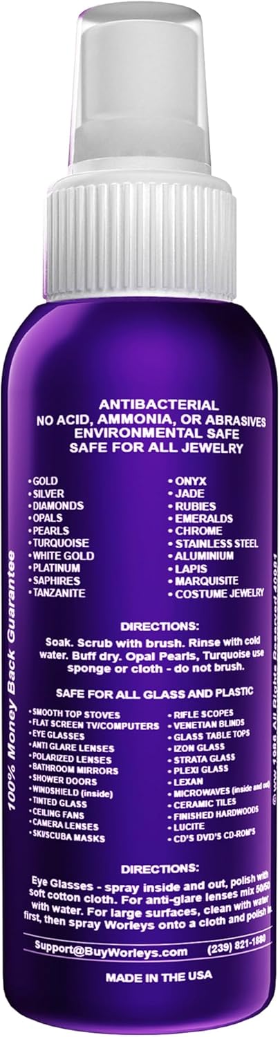 Worley's Wonder Jewelry & Glass Cleaner (4 Ounce Spray Bottle) - Jewelry Cleaner Spray for Gold, Silver, Diamonds, Gemstones, Glass, Marble, Electronics (Pack of 48)