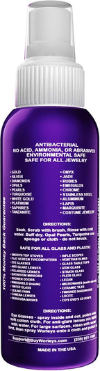 Worley's Wonder Jewelry & Glass Cleaner (4 Ounce Spray Bottle) - Jewelry Cleaner Spray for Gold, Silver, Diamonds, Gemstones, Glass, Marble, Electronics (4.00 Fl Oz (Pack of 1))