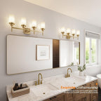 Wall Light Fixtures 4-Light Over Mirror, Gold Vanity Lights with White Frosted Glass Shade, Wall Sconces for Bathroom Washroom Kitchen T001GD-L4