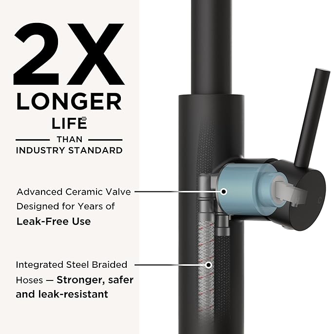 FORIOUS Kitchen Faucet with Pull Down Sprayer, Classic Matte Black, Single Handle High Arc Stainless Steel Kitchen Sink Faucet, 1 or 3 Hole Deck Mount for RV, Bar, Farmhouse, Laundry, Outdoor